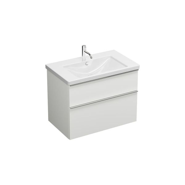 Burgbad Eqio Waschbecken mit Unterschrank 83cm und 2 Schubladen weiß glanz, Griffleiste chrom SEYQ083