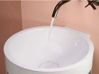 Vorschau: Alape Xcut Säulenwaschtisch mit Stahlgestell und Ablage, weiß