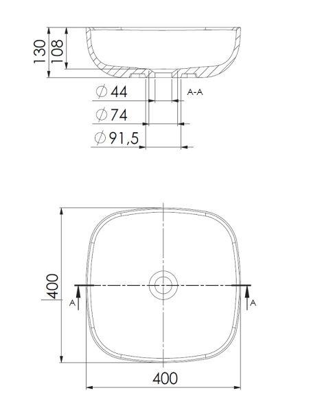 Steinberg Serie 440 Aufsatzschale 40x40cm quadratisch aus Mineo Stone, schwarz matt