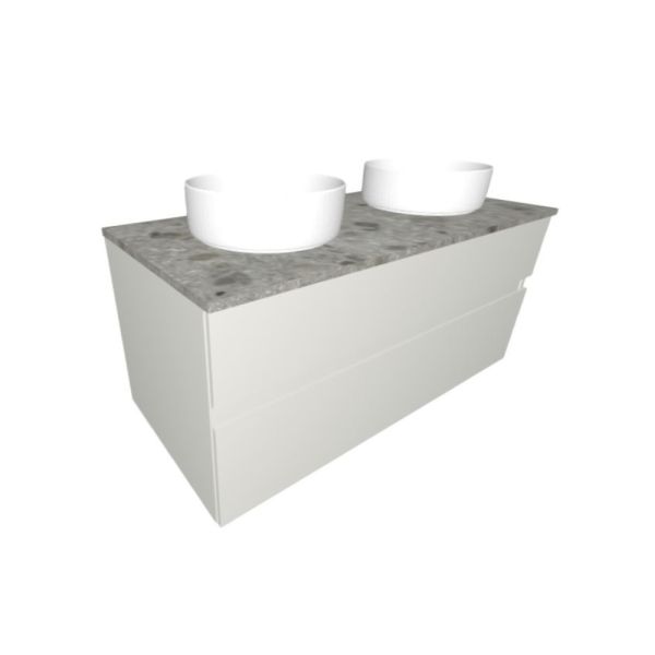 Burgbad Sys30 Unterschrank 120cm mit 2 Aufsatzbecken, weiß matt / Terazzo Dekor