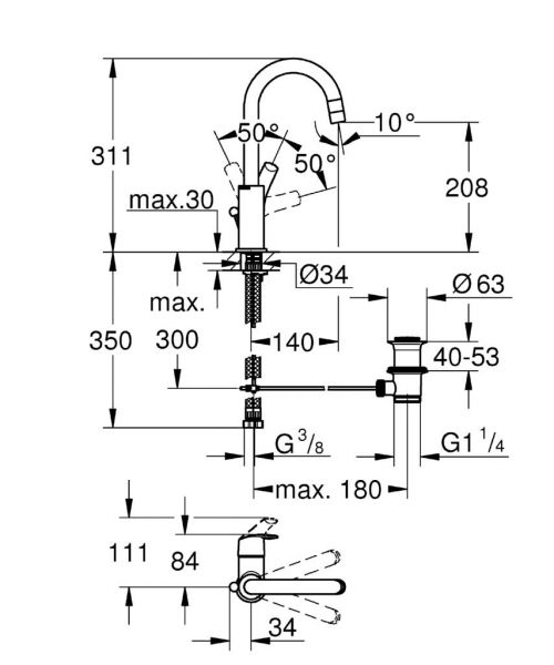 Grohe Eurosmart Einhand-Waschtischbatterie mit Ablaufgarnitur, L-Size, chrom