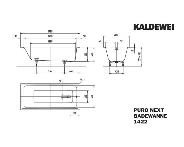 Kaldewei Puro Next Rechteck-Badewanne 170x70cm Mod.1422