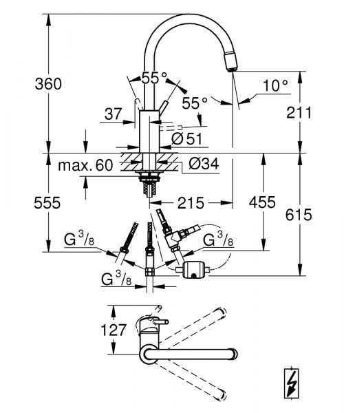 Grohe Concetto Einhand-Spültischbatterie, herausziehbare Laminarbrause, Niederdruck, chrom