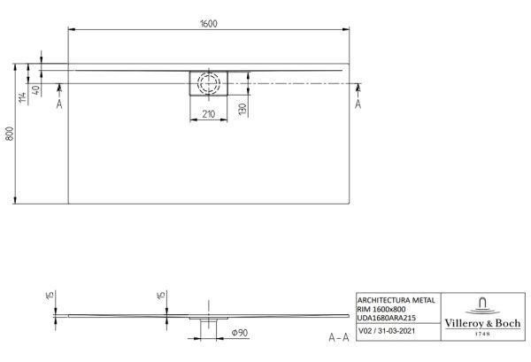 Villeroy&Boch Architectura MetalRim Duschwanne, 160x80cm, weiß UDA1680ARA215V-01