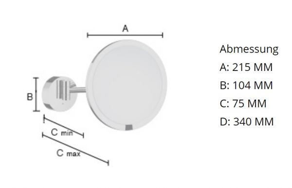 Smedbo Outline Kosmetikspiegel rund mit Sensor LED-Beleuchtung, Akkubetrieb, chrom