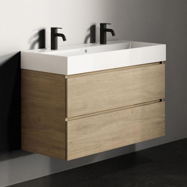RIHO Spring Rise Waschtisch mit Unterschrank 100x46cm und Spiegelschrank, 2 Hahnlöcher, 2 Schubladen