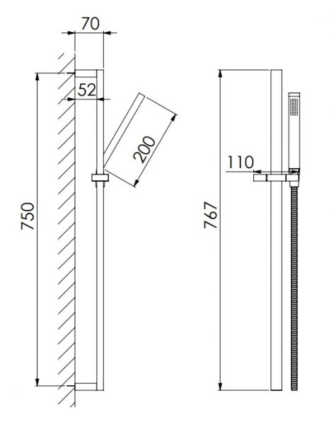 Steinberg Brausegarnitur mit Stabhandbrause, Brausestange 750mm