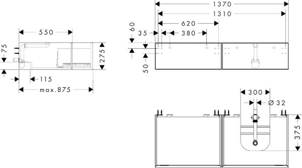 hansgrohe Xevolos E Unterschrank 137cm für Aufsatzwaschtisch rechts mit Konsole, 2 Schubkästen