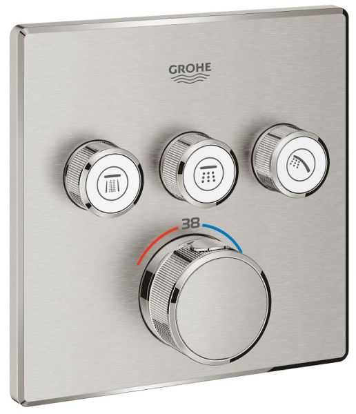Grohe Grohtherm SmartControl Thermostat mit 3 Absperrventilen, Fertigmontageset eckig supersteel29126DC0