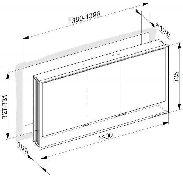 Keuco Royal Lumos Spiegelschrank DALI-steuerbar für Wandeinbau, 140x73cm