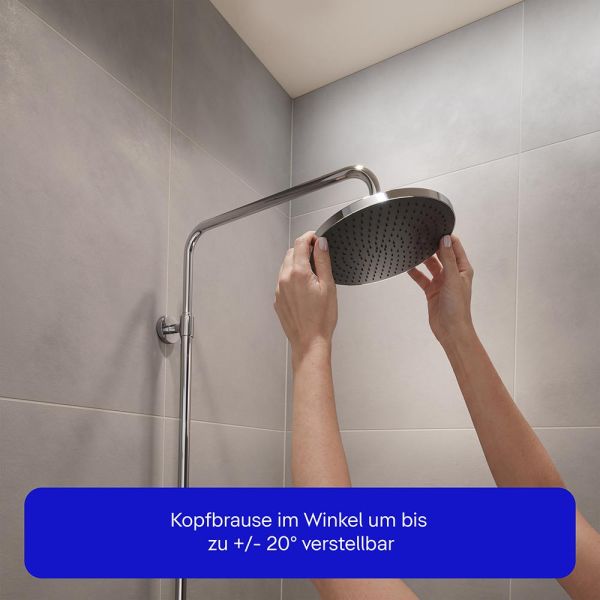 Duravit ShowerSystem Duschsystem mit höhenverstellbarer Regendusche, Thermostat, Ablage, chrom/schw