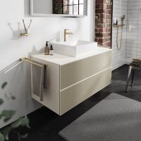 Vorschau: Hansgrohe Xevolos E Waschtischunterschrank 118x55cm für Aufsatzwaschtisch mit Konsole, 2 Schubkästen, sandbeige matt bronze struktur 54194390