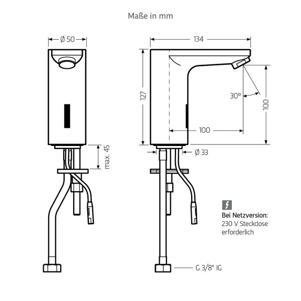 WimTec SMART HyPlus berührungslose Waschtischarmatur Kaltwasser HDK 230V Netzbetrieb, chrom