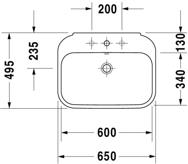 Duravit Happy D.2 Waschtisch rechteckig 65x49,5cm, mit Hahnloch und Überlauf, weiß 2316650000