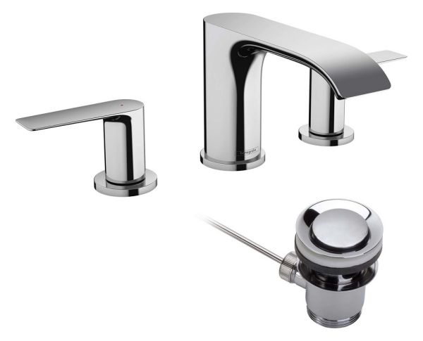 Hansgrohe Vivenis 3-Loch Waschtischarmatur 90 mit Zugstangen-Ablaufgarnitur, chrom 75033000