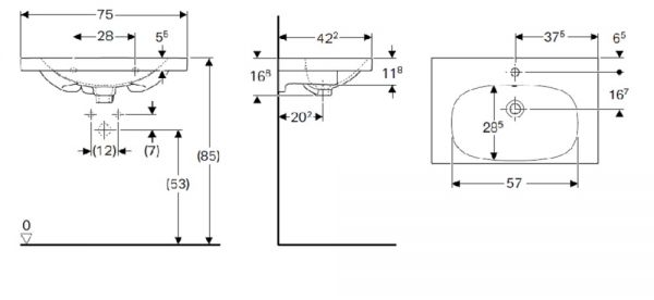 Geberit Acanto Waschtisch 75x42cm mit 1 HL, verkürzte Ausladung, Ablagefläche, weiß_2