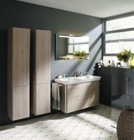 Vorschau: Burgbad Iveo Mineralguss-Doppelwaschtisch mit Waschtischunterschrank, 2 Auszüge, 120cm eiche dekor flanelle