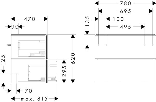 hansgrohe Xilesa E Unterschrank 78x47cm für Waschtisch, 2 Schubkästen mit Push-Open