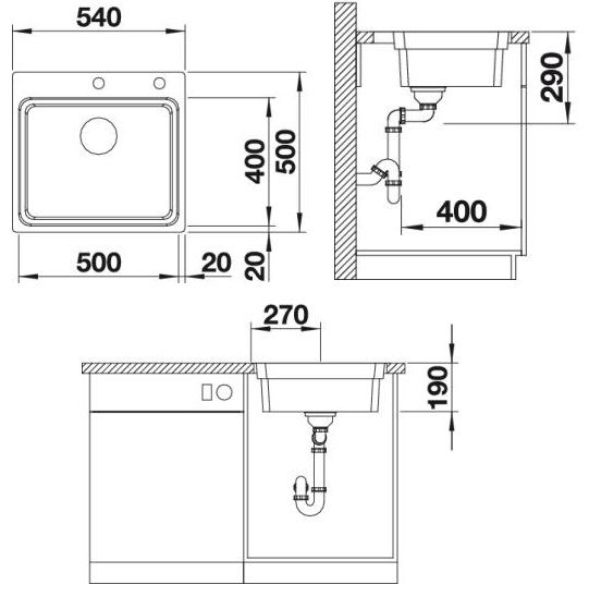 Blanco Etagon 500-IF/A Edelstahlspüle mit integrierter Batteriebank, edelstahl seidenglanz