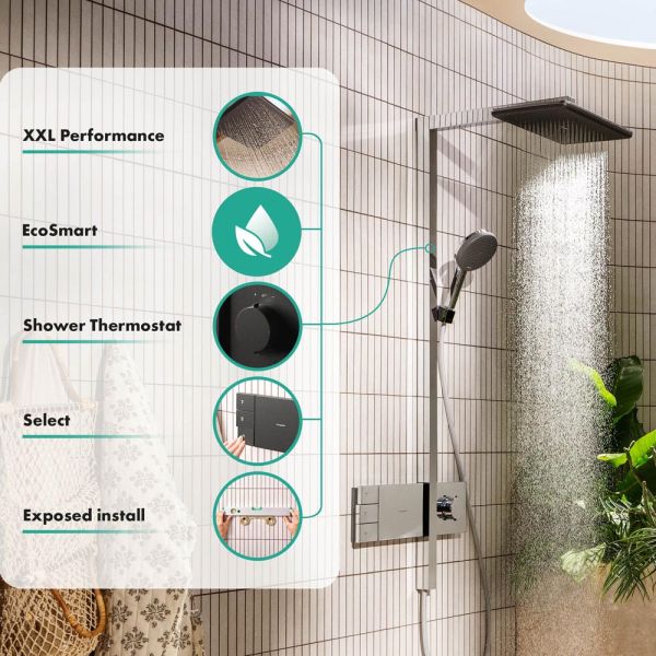 hansgrohe Raindance Alive Q Duschsystem 2 Strahlarten, EcoSmart, ShowerSelect, brushed black chrome