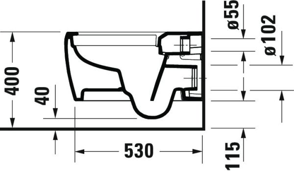 Duravit Qatego Wand-WC 57cm, Tiefspüler, spülrandlos, Abgang waagerecht, HygieneGlaze, weiß