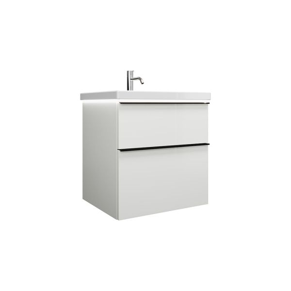 Burgbad Eqio Waschtisch 63cm, Unterschrank, LED-Beleuchtung, weiß glanz Griffleiste schwarz matt SEZA063F2009C0001G0252
