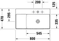 Vorschau: Duravit DuraSquare Waschtisch 80x47cm, ohne Überlauf, mit Hahnloch, WonderGliss, Becken rechts, weiß 23498000411