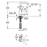 Vorschau: Grohe Essence Einhand-Waschtischbatterie, L-Size, schwenkbarer Auslauf, glatter Körper, chrom