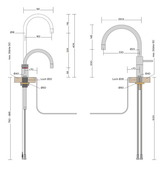 Quooker Nordic Round Twintaps Set Kochend-Wasserhahn und Mischbatterie, rund