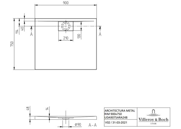 Villeroy&Boch Architectura MetalRim Duschwanne, 90x75cm