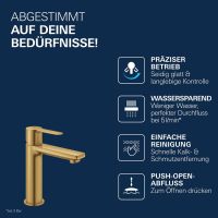 Vorschau: Grohe Lineare Waschtischbatterie S-Size, Push-open Ablaufgarnitur, cool sunrise gebürstet