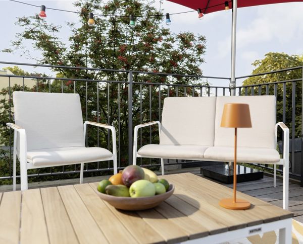 KETTLER DINING DIAMOND Lounge 2er Bank Sunbrella®, weiß matt/ natte linen