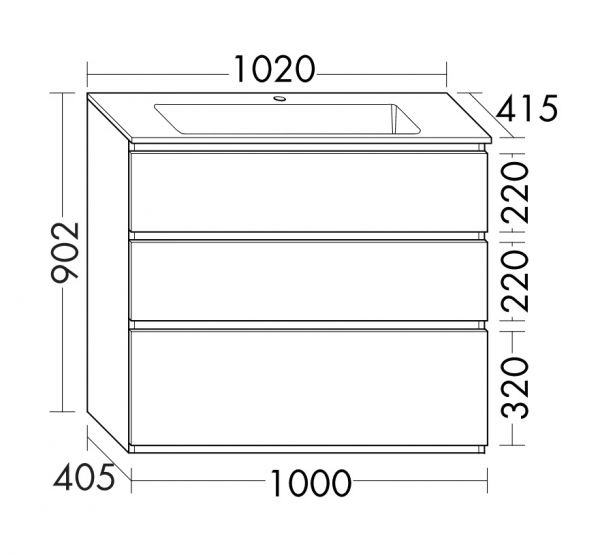 Burgbad Lin20 Mineralguss-Waschtisch mit Waschtischunterschrank, 3 Auszüge, bodenstehend, 102x41,5cm SGHS102