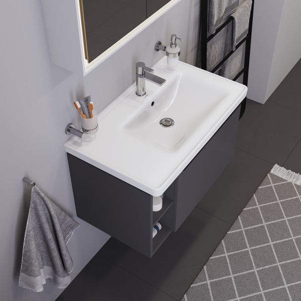 Duravit D-Neo Waschtisch rechteckig 80x48cm, mit Hahnloch und Überlauf, Becken rechts, weiß