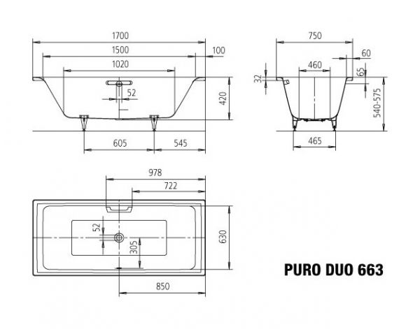 Kaldewei Puro Duo Badewanne 170x75cm Mod. 663