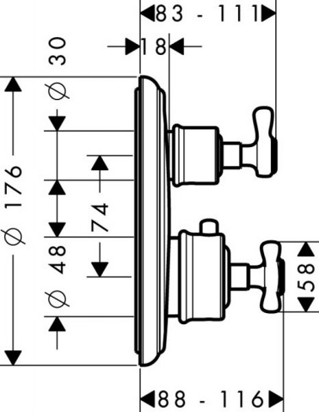 AXOR Montreux Thermostat Unterputz mit Kreuzgriff und Absperrventil
