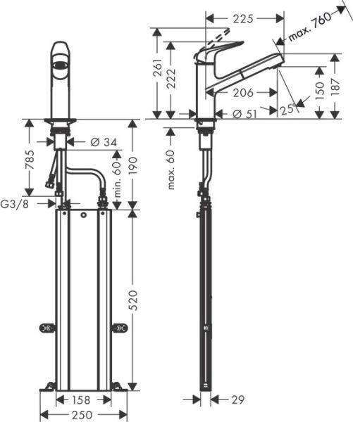 Hansgrohe Focus M42 Einhebel-Küchenmischer mit Ausziehauslauf und sBox