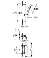 Vorschau: Grohe QuickFix Precision Trend Thermostat-Brausebatterie mit Brausestange 90cm & Handbrause, chrom