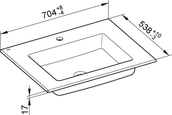 Keuco Royal 60 Keramik-Waschtisch mit 1 Hahnloch, 70,4x1,7x53,8cm 32140310701