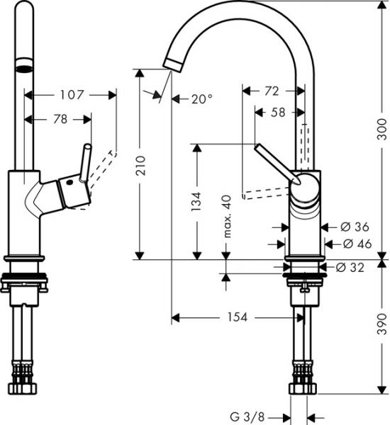 Hansgrohe Talis Einhebel-Waschtischmischer 210 mit Push-Open Ablaufgarnitur und Festauslauf, chrom