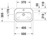Vorschau: Duravit Serie 1930 Handwaschbecken oktogonal 50x36,5cm, mit Überlauf, mit Hahnloch, weiß 0785500000