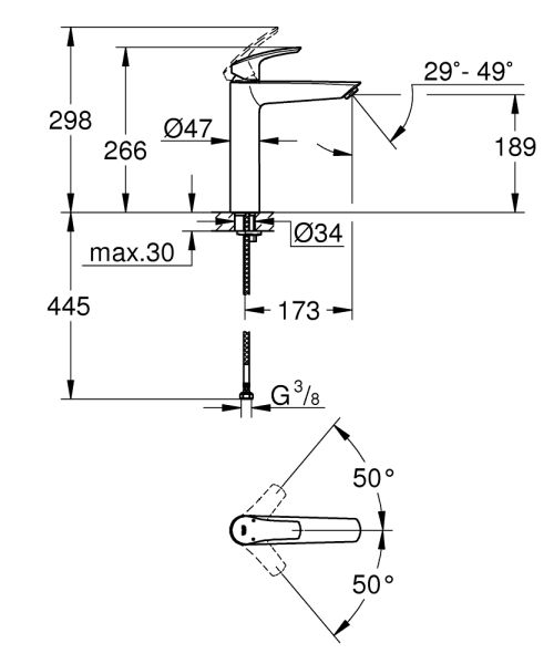 Grohe Eurosmart Waschtischbatterie XL-Size für freistehende Waschschüsseln