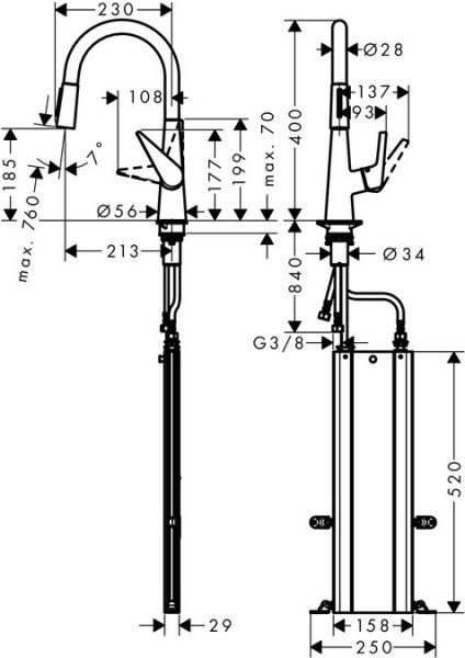 Hansgrohe Talis M51 Einhebel-Küchenmischer 200 mit Ausziehbrause und sBox, edelstahl finish