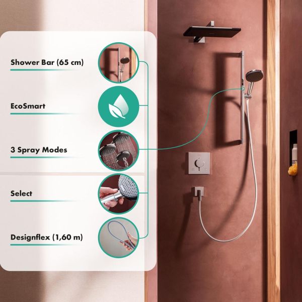 hansgrohe Raindance Alive Select S Duschset, Duschstange Unica E Puro 65cm, chrom