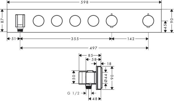 Axor ShowerSolutions Thermostatmodul Select 600/90 Unterputz für 4 Verbraucher