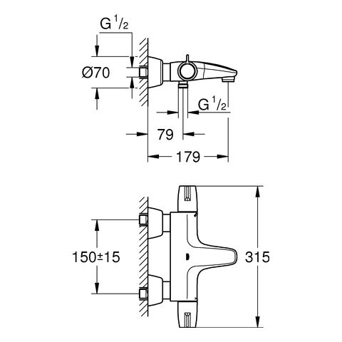 Grohe Grohtherm Special Thermostat-Wannenbatterie, mit verdeckten S-Anschlüssen, chrom