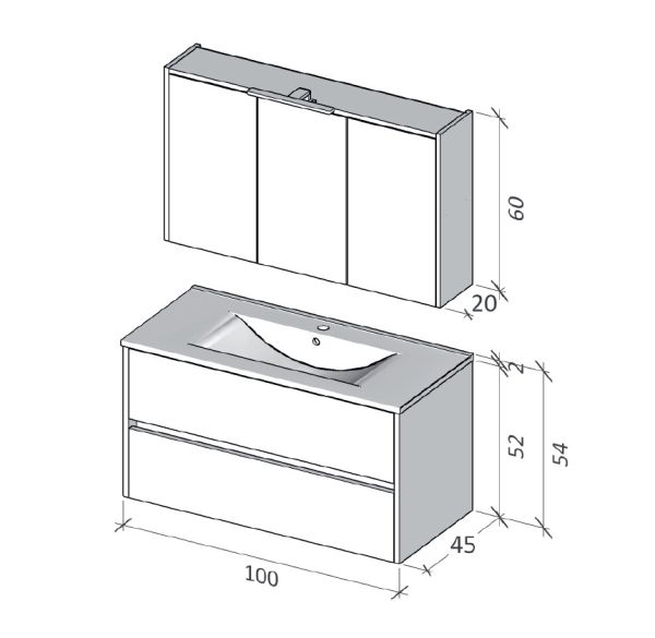 RIHO Porto Wave Waschtisch mit Unterschrank 100cm & LED-Spiegelschrank