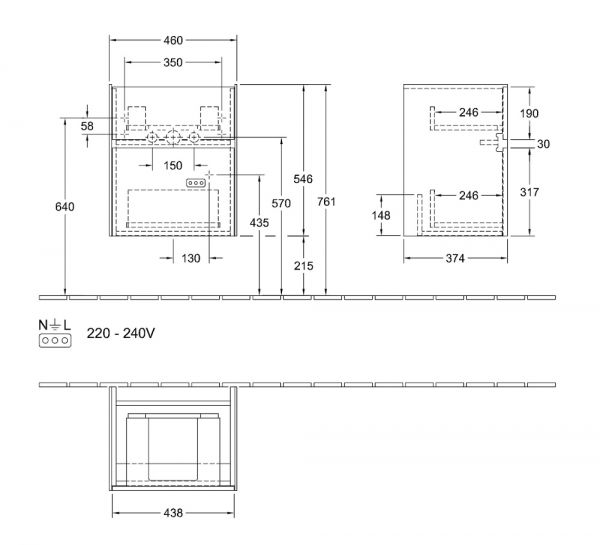 Villeroy&Boch Collaro Waschtischunterschrank 46cm, 2 Auszüge