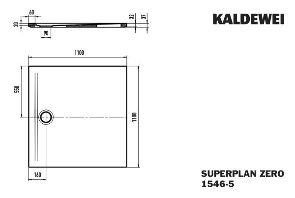 Kaldewei Superplan Zero bodenebene Duschwanne 110x110cm, mit Wannenträger extraflach, Mod.1546-5