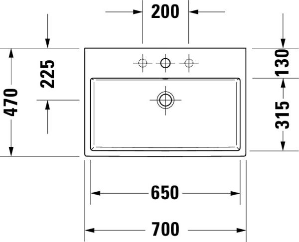 Duravit Vero Air Waschtisch rechteckig 70x47cm, mit Überlauf, ohne Hahnloch, weiß 2350700060